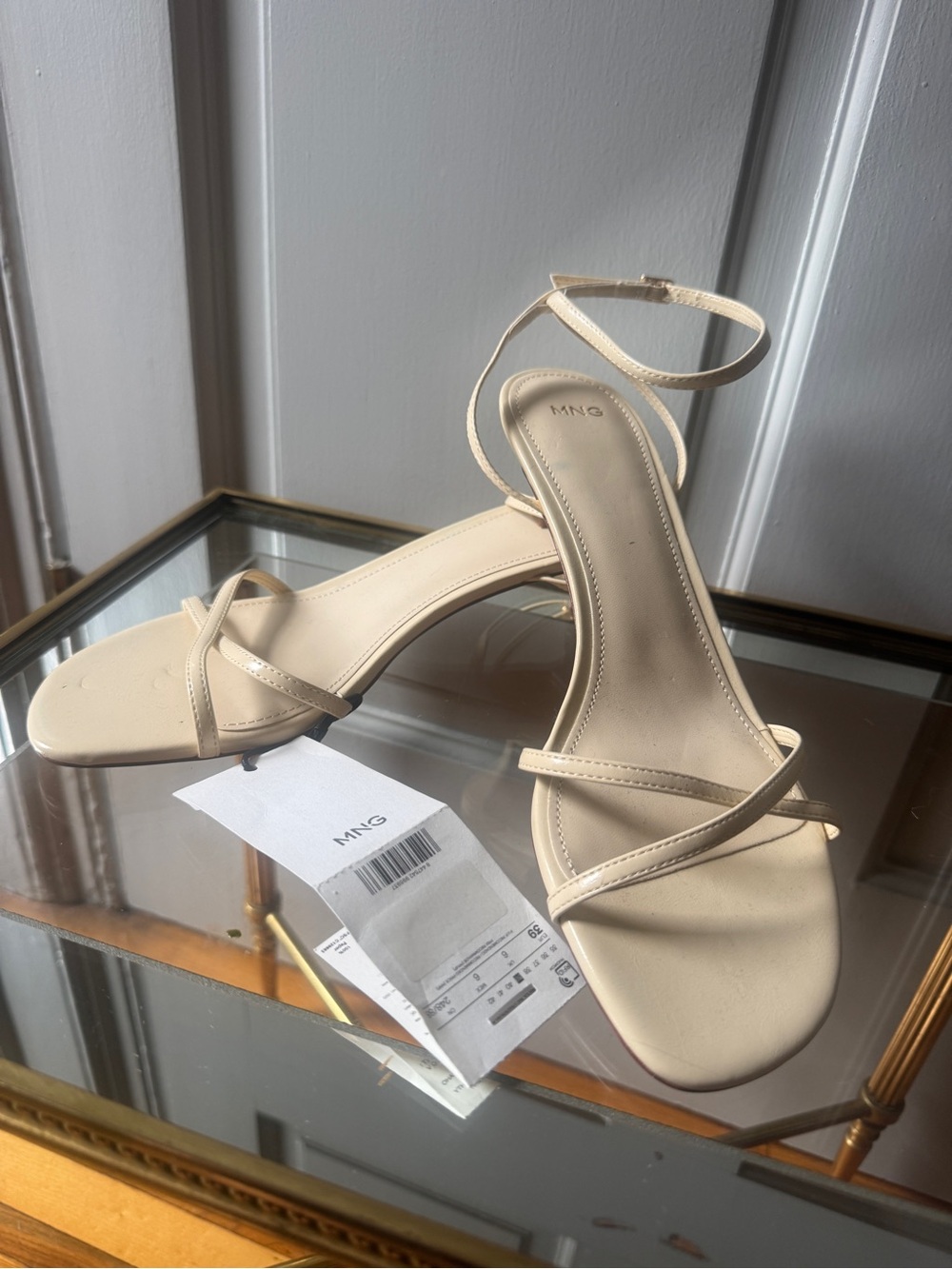 Mango Cream Strappy Ankle‑Tie Heeled Sandals